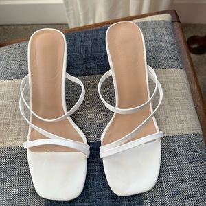 Strappy White Low Block Heels